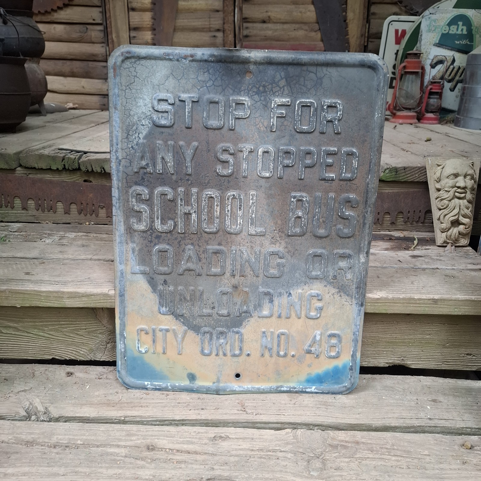 Vintage Heavy metal embossed Stop for school bus Street sign Vintage Heavy metal embossed Stop for school bus Street sign