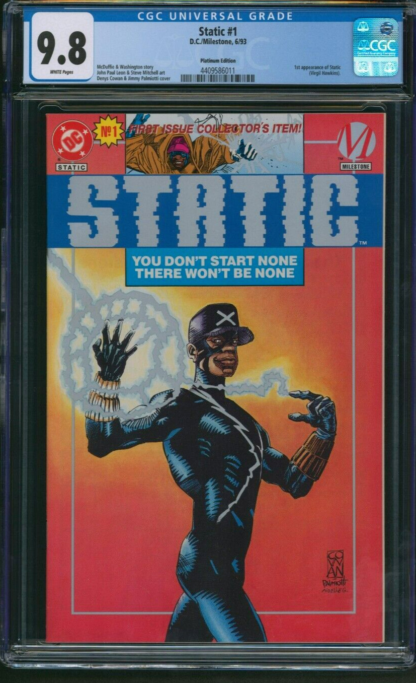 Static #1 Platinum Edition CGC 9.8 White Pages DC/Milestone Comics 1993