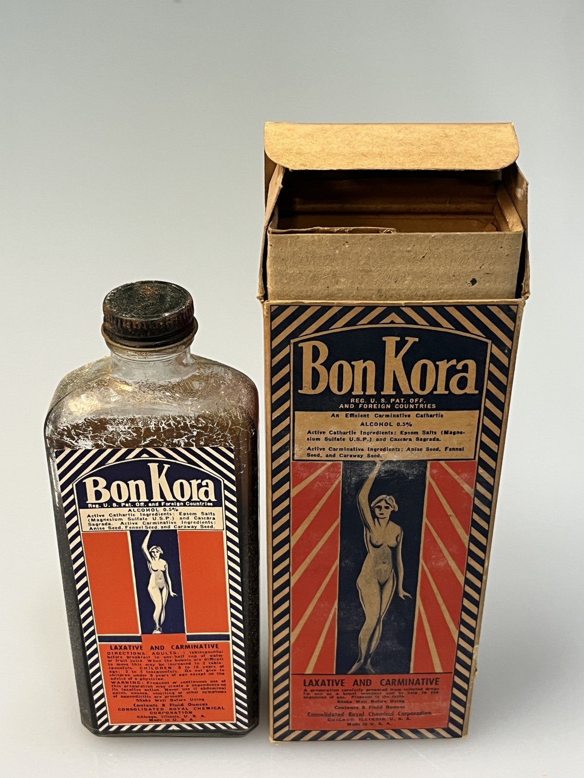Vintage Bon Kora Laxative Bottle with Original Box Vintage Bon Kora Laxative Bottle with Original Box