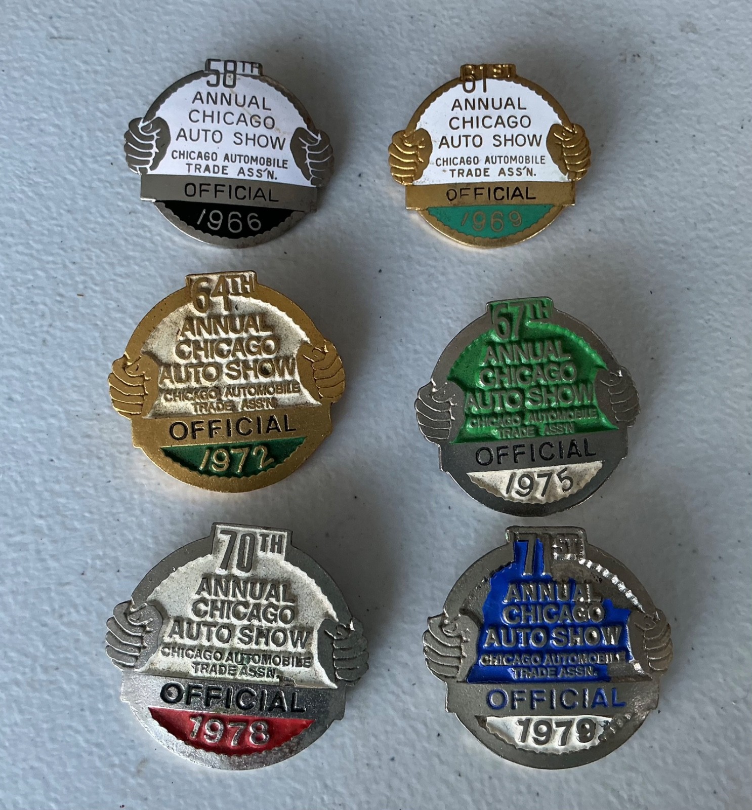 6 Vintage Chicago Auto Show OFFICIAL Badge Buttons 1966 1969 1972 1975 1978 1979 6 Vintage Chicago Auto Show OFFICIAL Badge Buttons 1966 1969 1972 1975 1978 1979