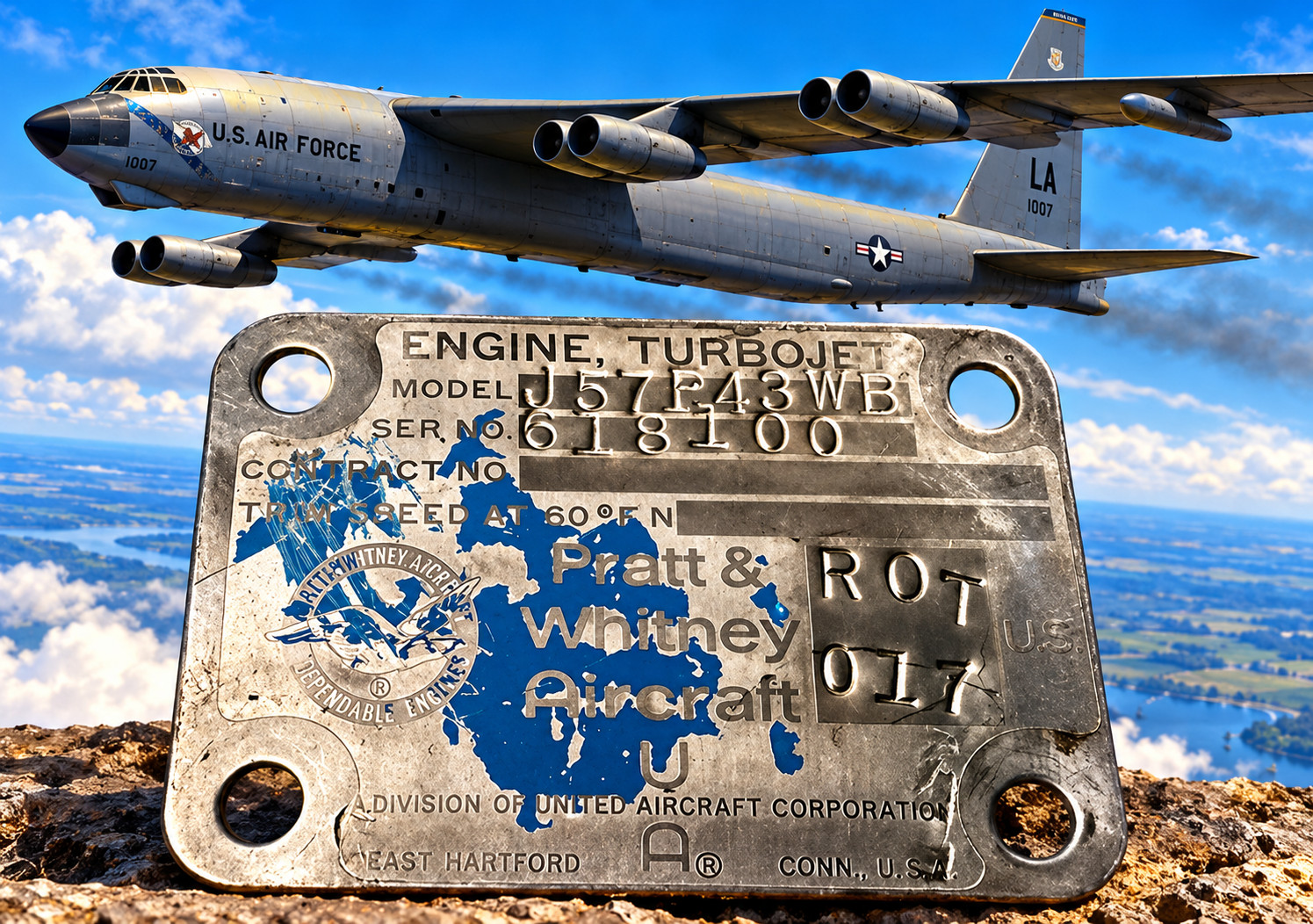 PRATT & WHITNEY J-57 TURBO JET ENGINE DATA PLATE- B-52