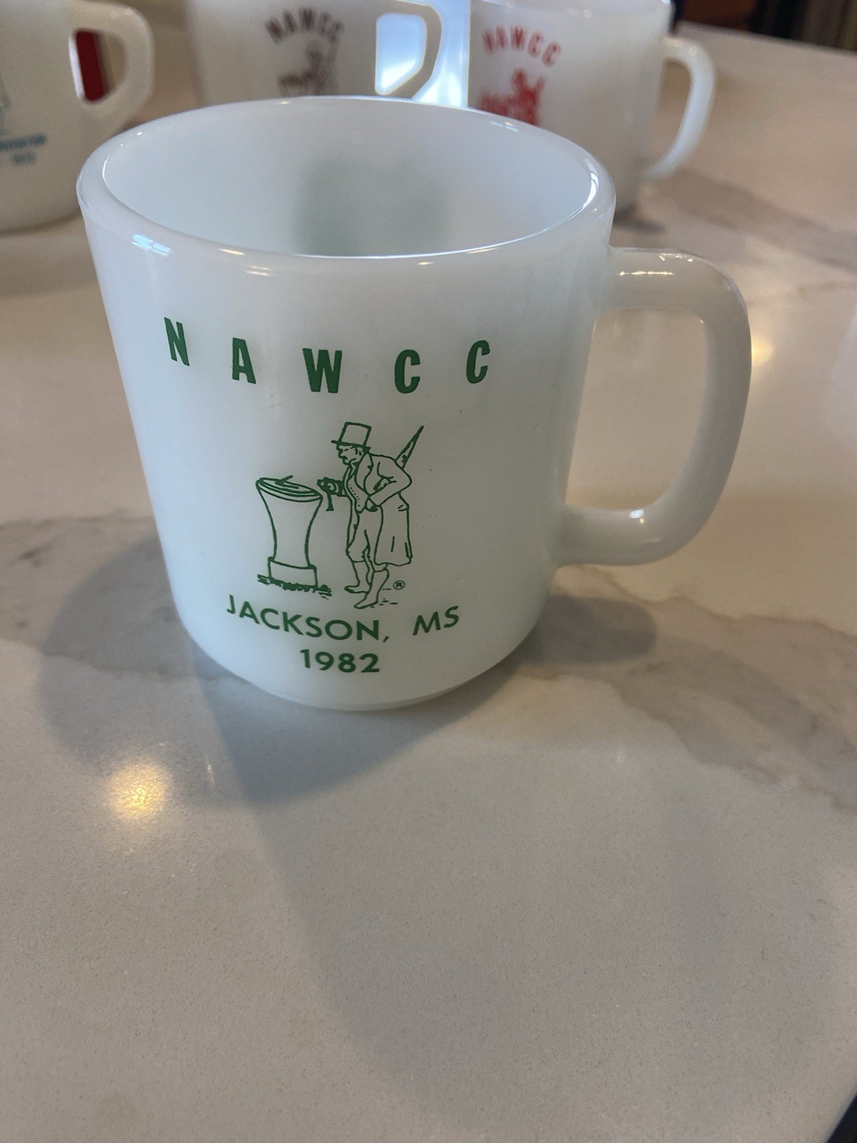 NAWCC Convention Coffee Mug Jackson, MS 1982 Glassbake #1 Milk Glass