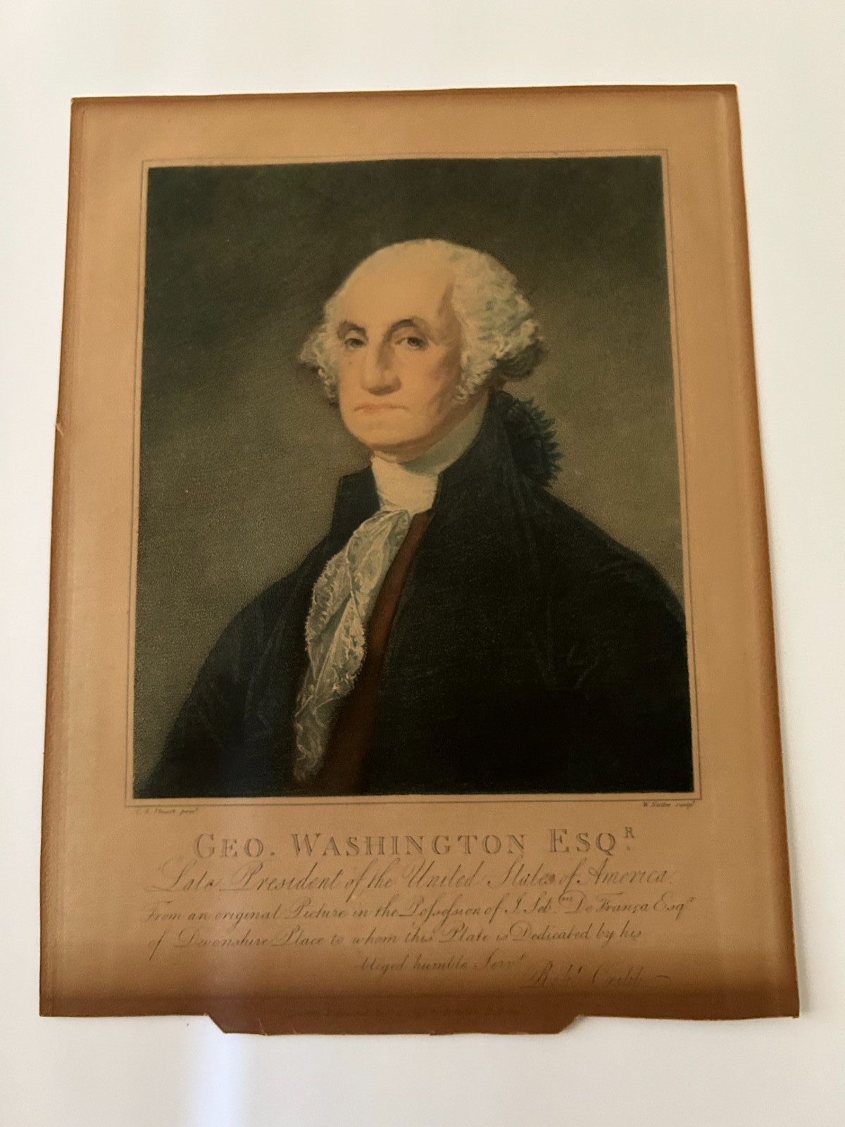 1789 George Washington Hand-Colored Mezzatint by William Nutter, after Stuart