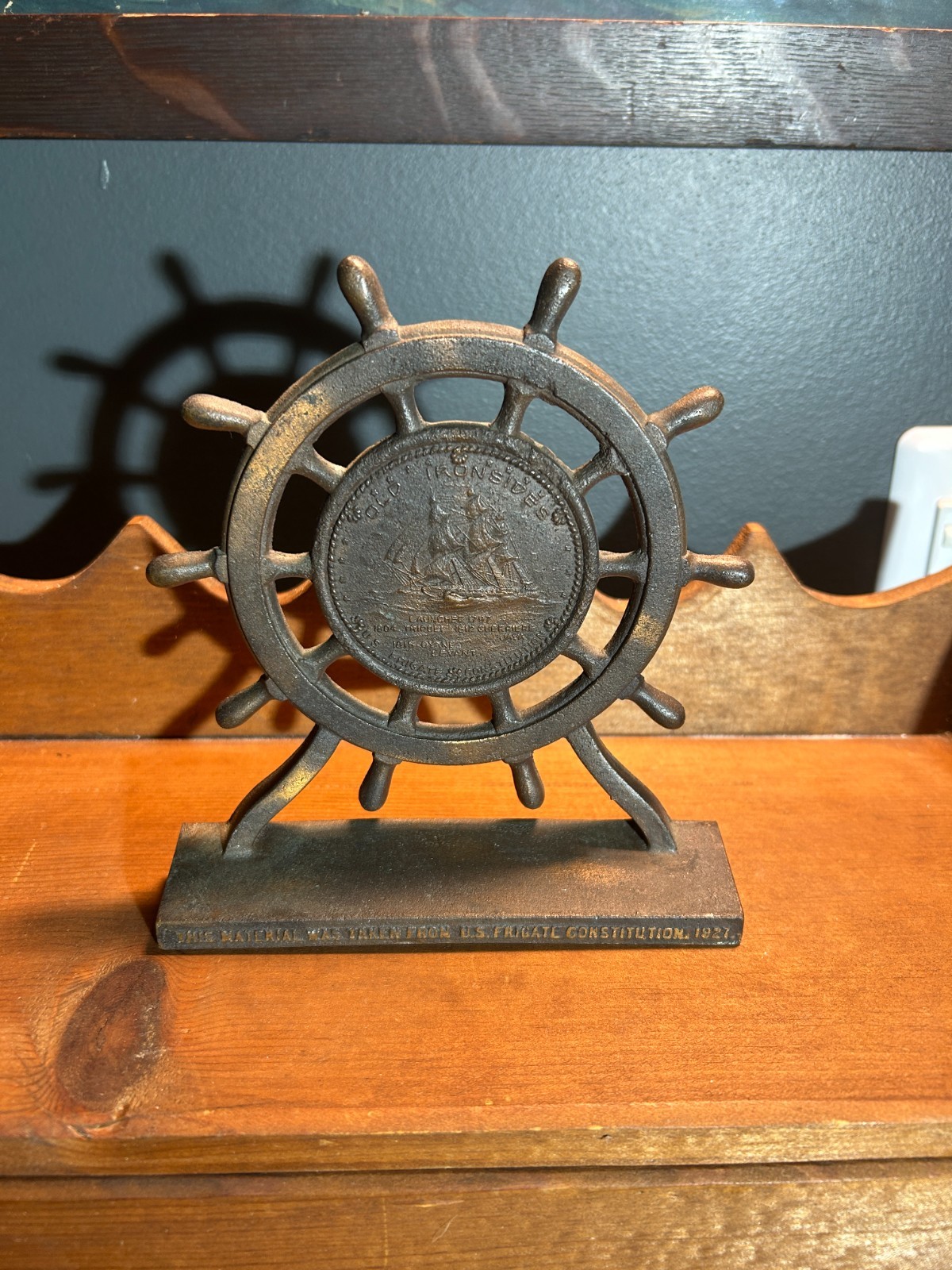 Vintage 1927 USS Constitution Old Ironsides Ship Wheel Bookends Matched Pair Vintage 1927 USS Constitution Old Ironsides Ship Wheel Bookends Matched Pair