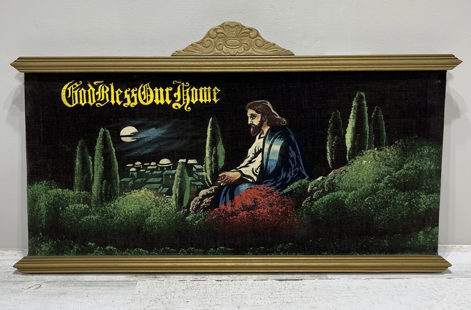 Vintage Velvet God Bless Our Home Religious Jesus Painting 24” X 11” Vintage Velvet God Bless Our Home Religious Jesus Painting 24” X 11”