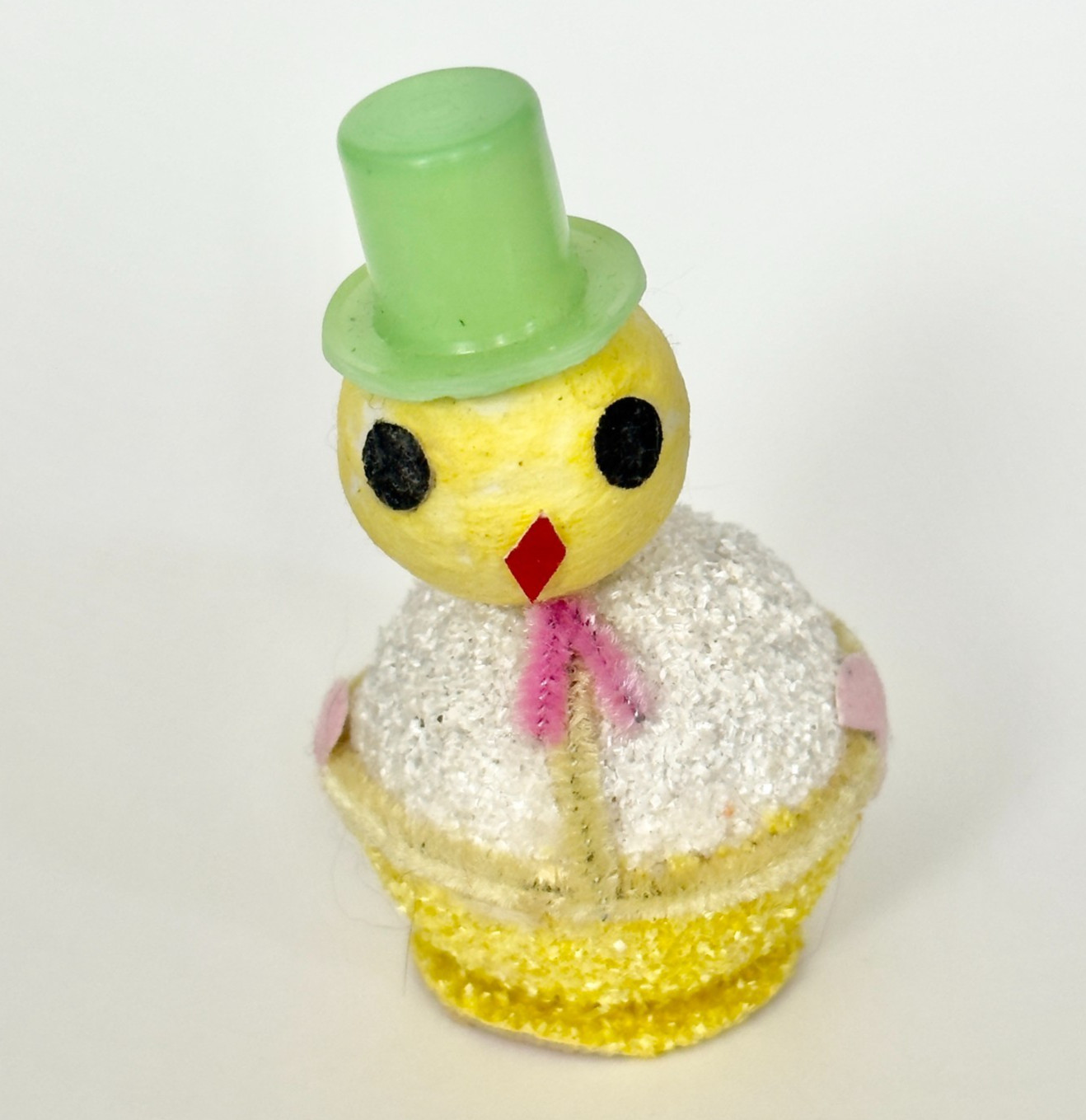 Vintage Spun Cotton Paper Mache "Sugar Coat" Chick w/Top Hat Figurine Japan #3