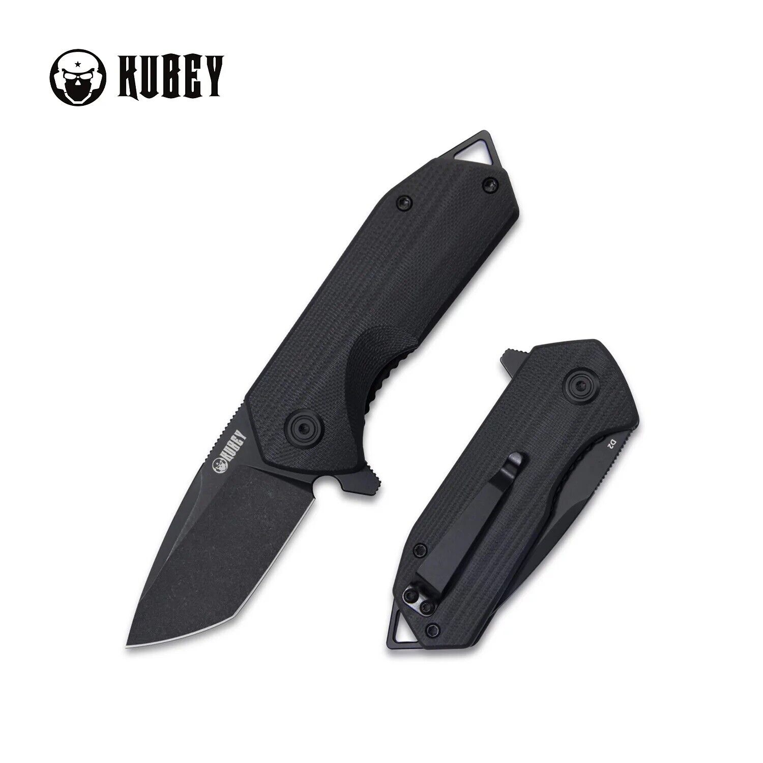 Kubey Campe Flipper Folding Knife Striped Black G10 Handle D2 Plain Edge KU203J