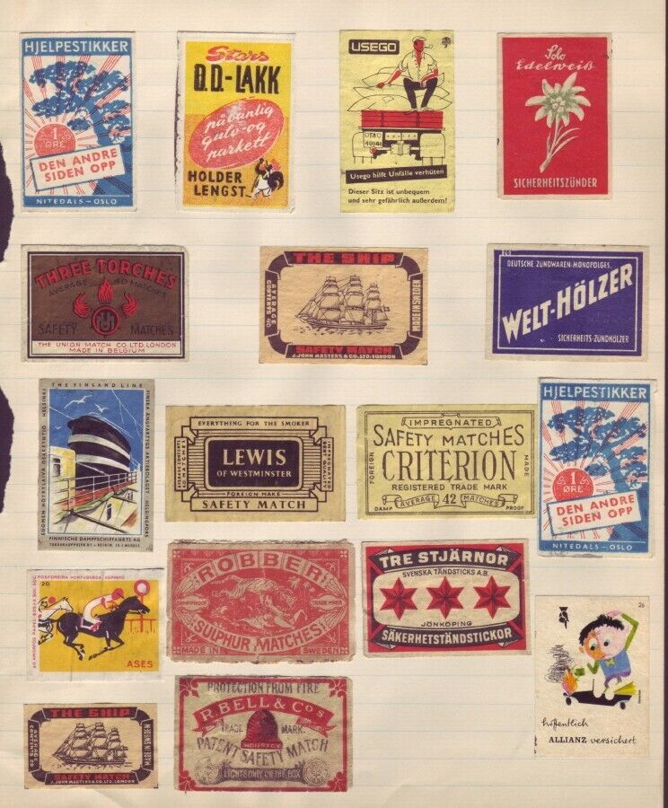 Nice Lot of 17 Unsorted Vintage Brands European Matchbox Labels