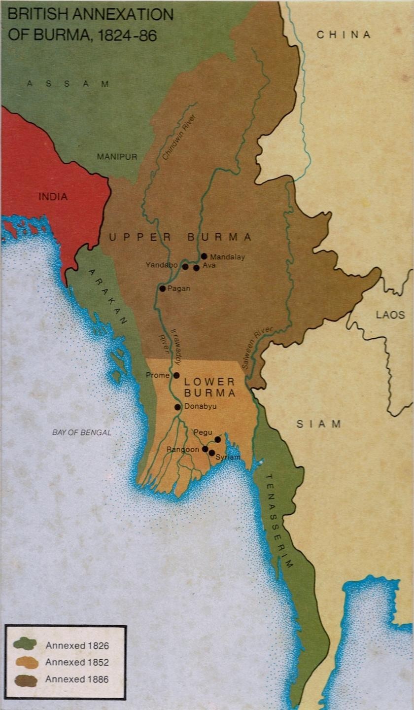 1954 Map British Annexation of Burma 1824-1886 Anglo-Burmese War Matted Print 1954 Map British Annexation of Burma 1824-1886 Anglo-Burmese War Matted Print