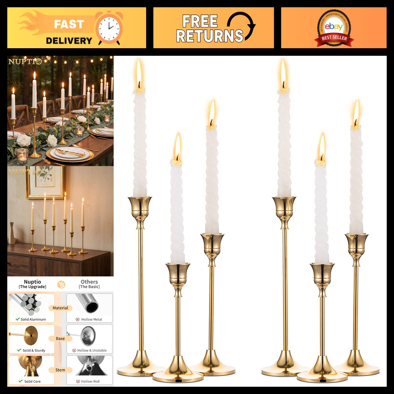 Vintage Gold Candlestick Holders - Antique Centerpiece for Moody Home Decor