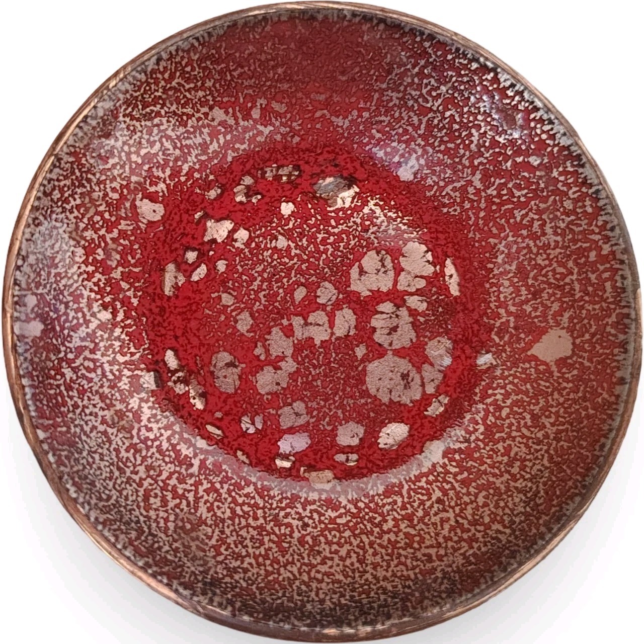Vintage Enamel on Copper Trinket Dish Red Gold Speckled Blue Mid Century Modern Vintage Enamel on Copper Trinket Dish Red Gold Speckled Blue Mid Century Modern