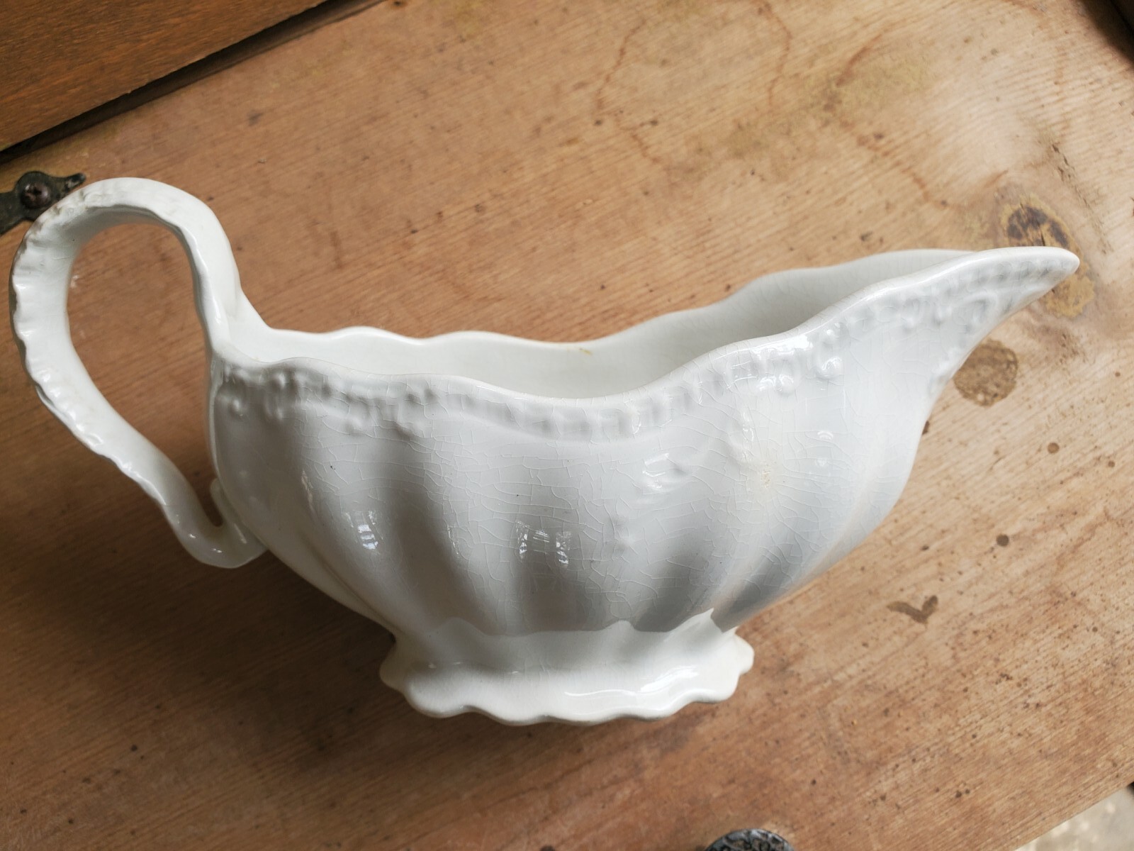 ANTIQUE UK J & G MEAKIN Hanley 1880's? WHITE IRONSTONE PITCHER 8 1/2" x 3" Gravy