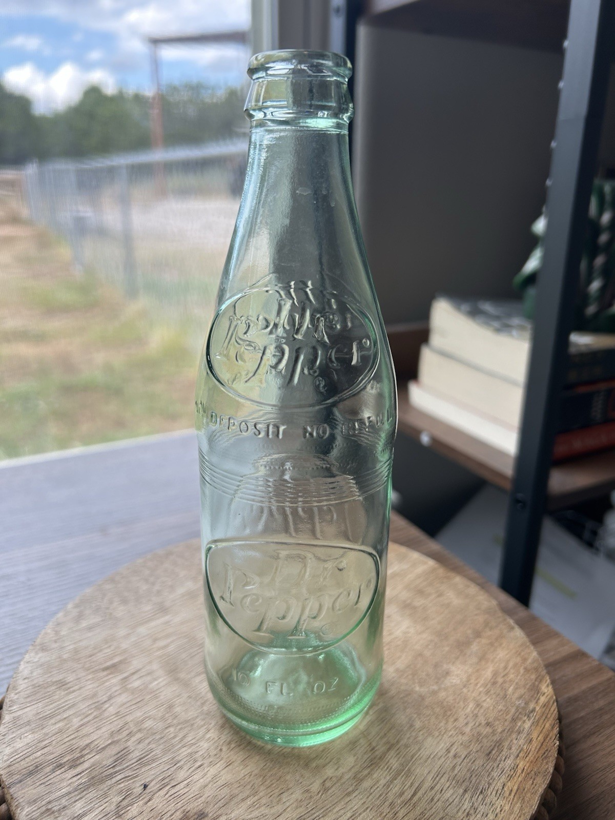 Vintage1970s Embossed Dr Pepper Bottle. Green Glass Vintage1970s Embossed Dr Pepper Bottle. Green Glass