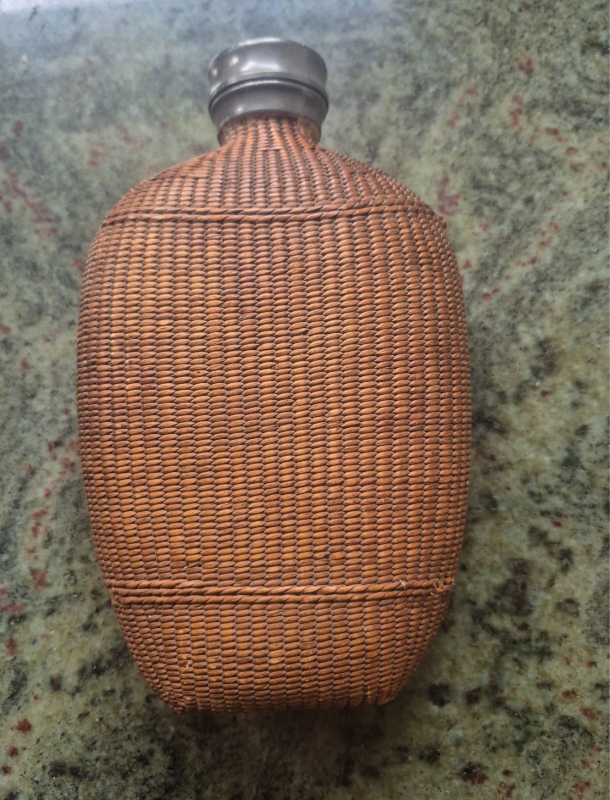 antique WW1 wicker covered officers flask basket flask