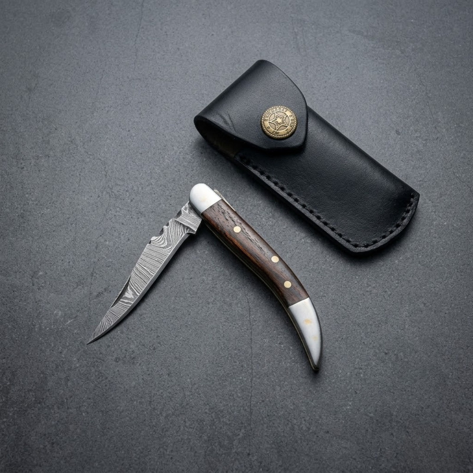 Damascus Steel EDC Folding Knife Wood Handle Toothpick Pocket Knife with Sheath Damascus Steel EDC Folding Knife Wood Handle Toothpick Pocket Knife with Sheath