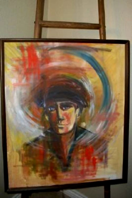 MCM ABSTRACT EXPRESSIONIST OIL PAINTING PORTRAIT MAN BOLD COLORS CANVAS 1960s