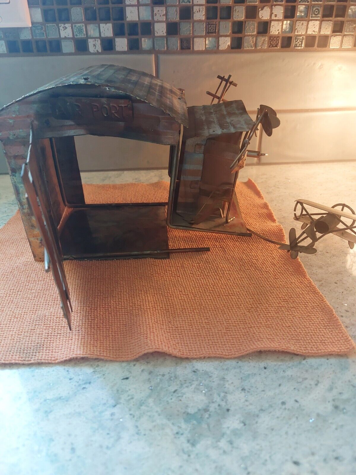 Berkeley design Hand Made Copper Airport w/wind up Music Box Fly Me To The Moon