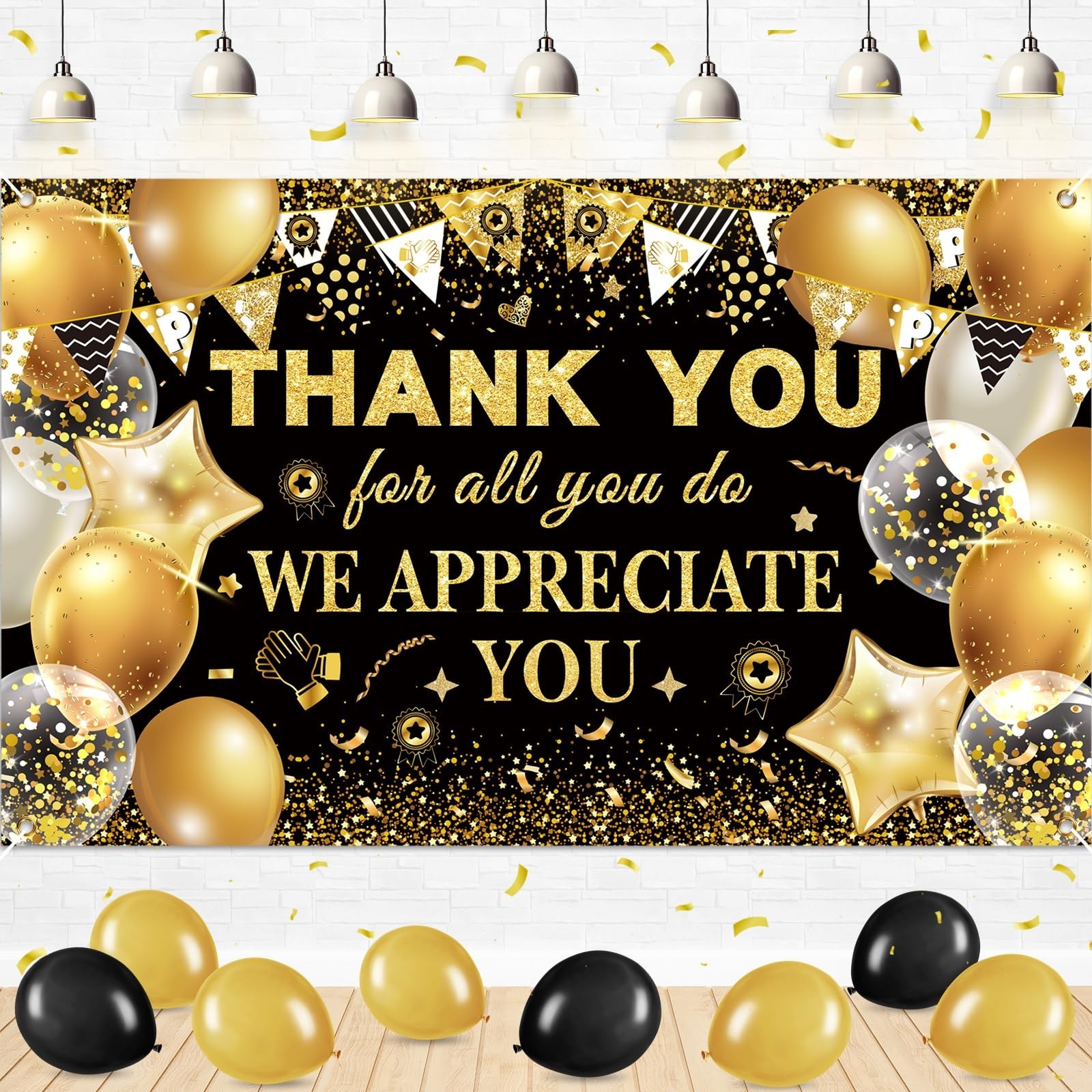 We Appreciate You Thank You Decorations Black & Gold Thank You Banner Backdro... We Appreciate You Thank You Decorations Black & Gold Thank You Banner Backdro...