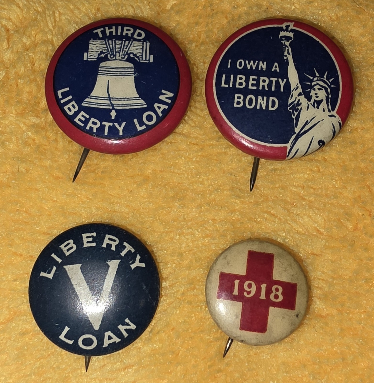 Vintage WWI Liberty Loan & Bond Pinback Button Lot of 4 Statue Liberty Bell 1918 Vintage WWI Liberty Loan & Bond Pinback Button Lot of 4 Statue Liberty Bell 1918