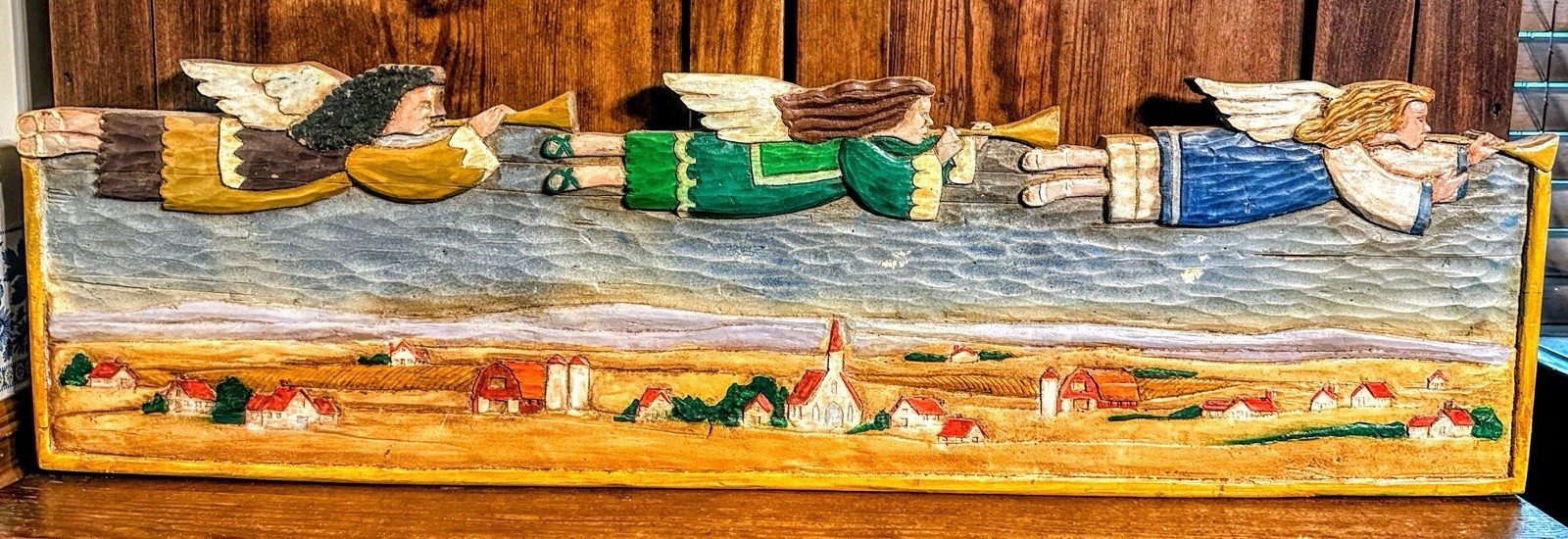 VTG '95 Al Pisano Country Carver Large 36” Heralding Angel Folk Art Wall Relief