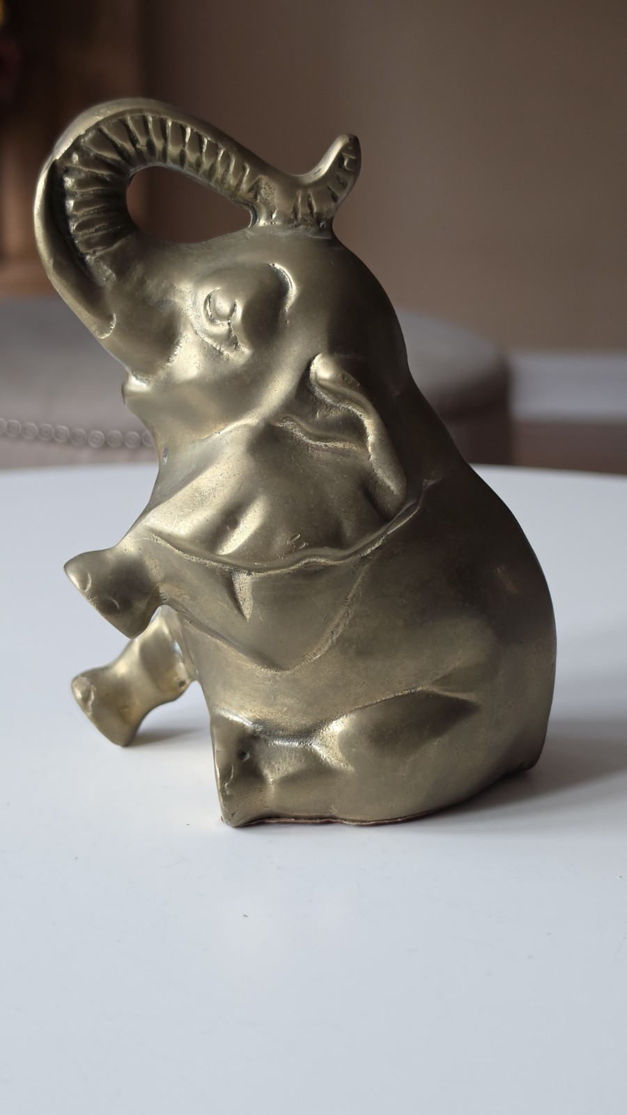 Vintage Solid Brass Sitting Elephant Figurine With Raised Trunk Vintage Solid Brass Sitting Elephant Figurine With Raised Trunk