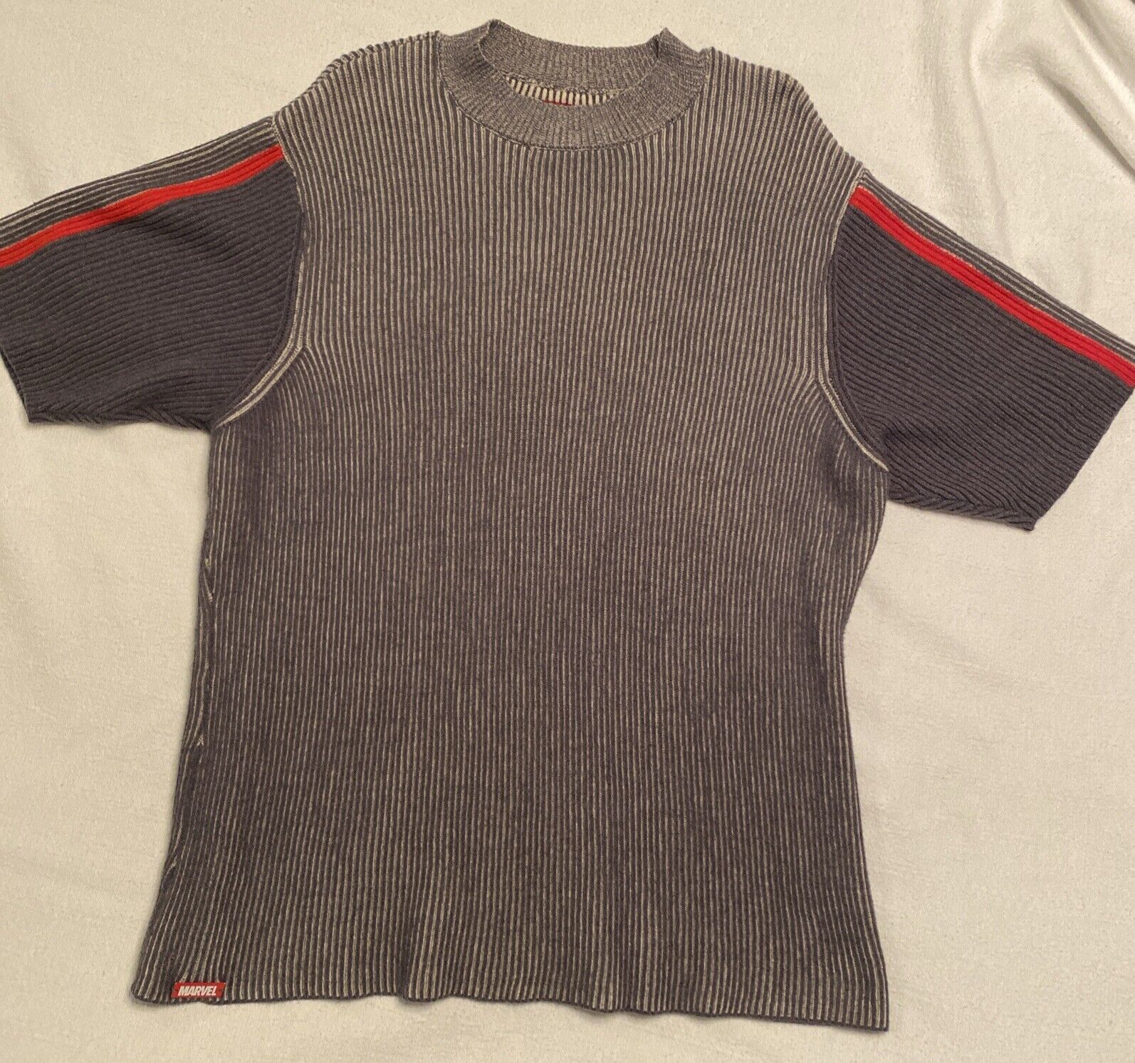 Disney Parks Marvel Knitted  Short Sleeve Sweater Shirt Ribbed Grey Large