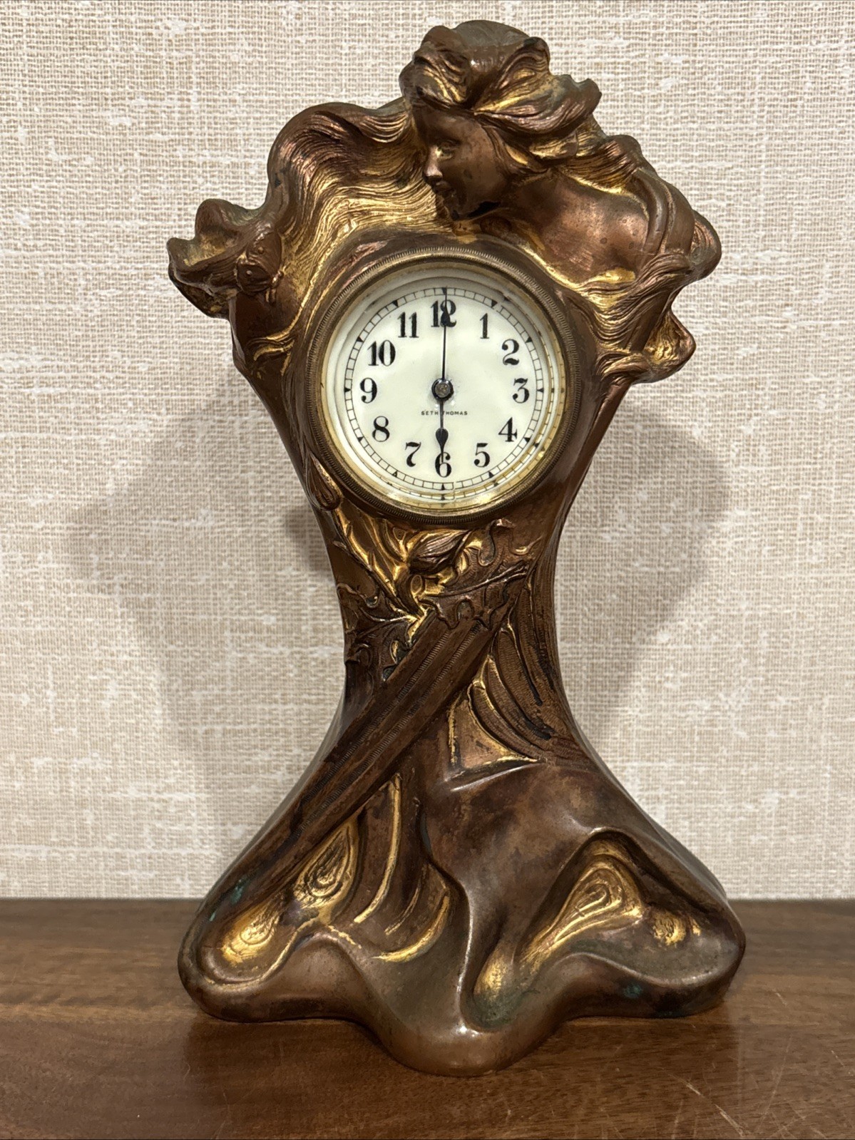 Antique Seth Thomas Figural Art Nouveau Cast Bronze Statue Clock - Running