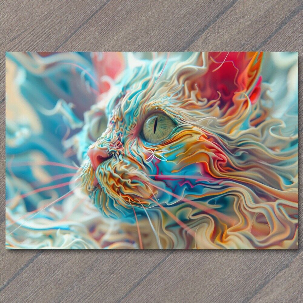 POSTCARD Cat Surrealism Creepy Crazy Bright Colors Weird Strange Wild Unusual