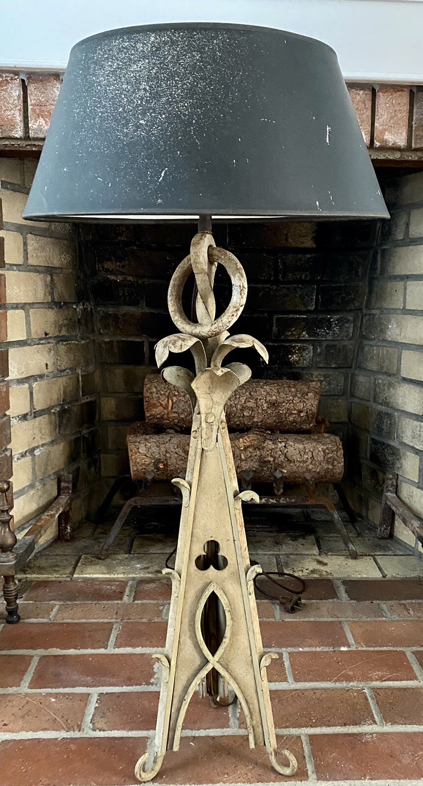 Antique Arts & Crafts Gothic Wrought Iron Lamp Lantern 34.5" OSCAR BACH ATTR. Antique Arts & Crafts Gothic Wrought Iron Lamp Lantern 34.5" OSCAR BACH ATTR.