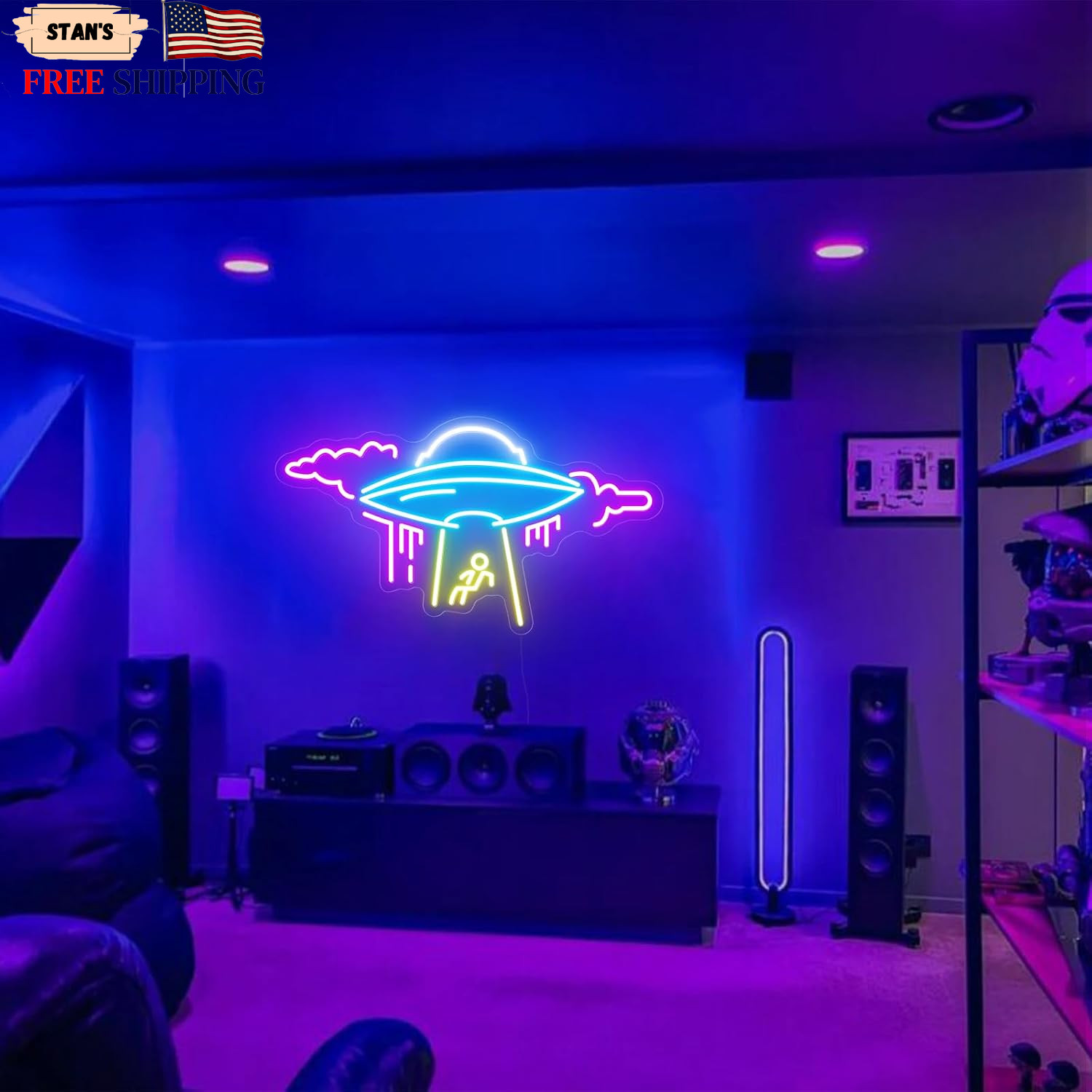 Large UFO Neon Sign Spaceship LED Light for Bedroom Game Room Wall Decor Large UFO Neon Sign Spaceship LED Light for Bedroom Game Room Wall Decor