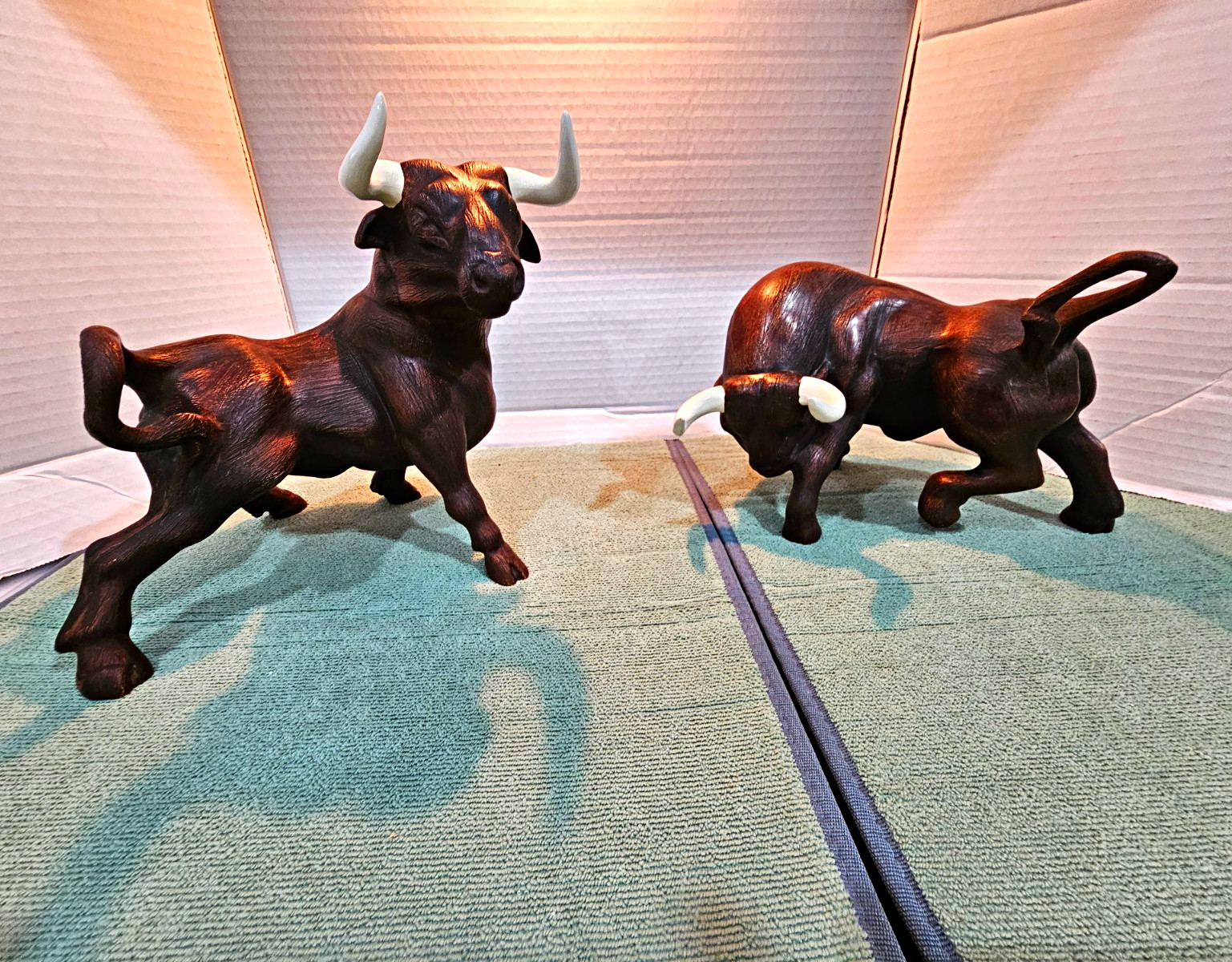 Vintage Pair Bull Ceramic Figurines Brown/White Horns Painted Vintage Pair Bull Ceramic Figurines Brown/White Horns Painted
