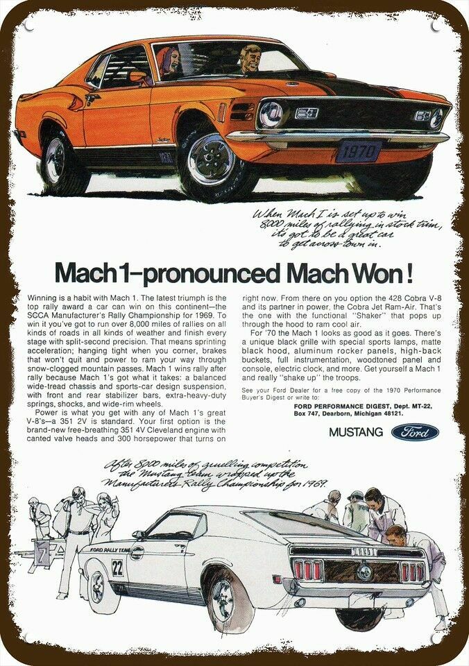 1970 FORD MUSTANG MACH 1 Fastback Car Vintage-Look DECORATIVE REPLICA METAL SIGN