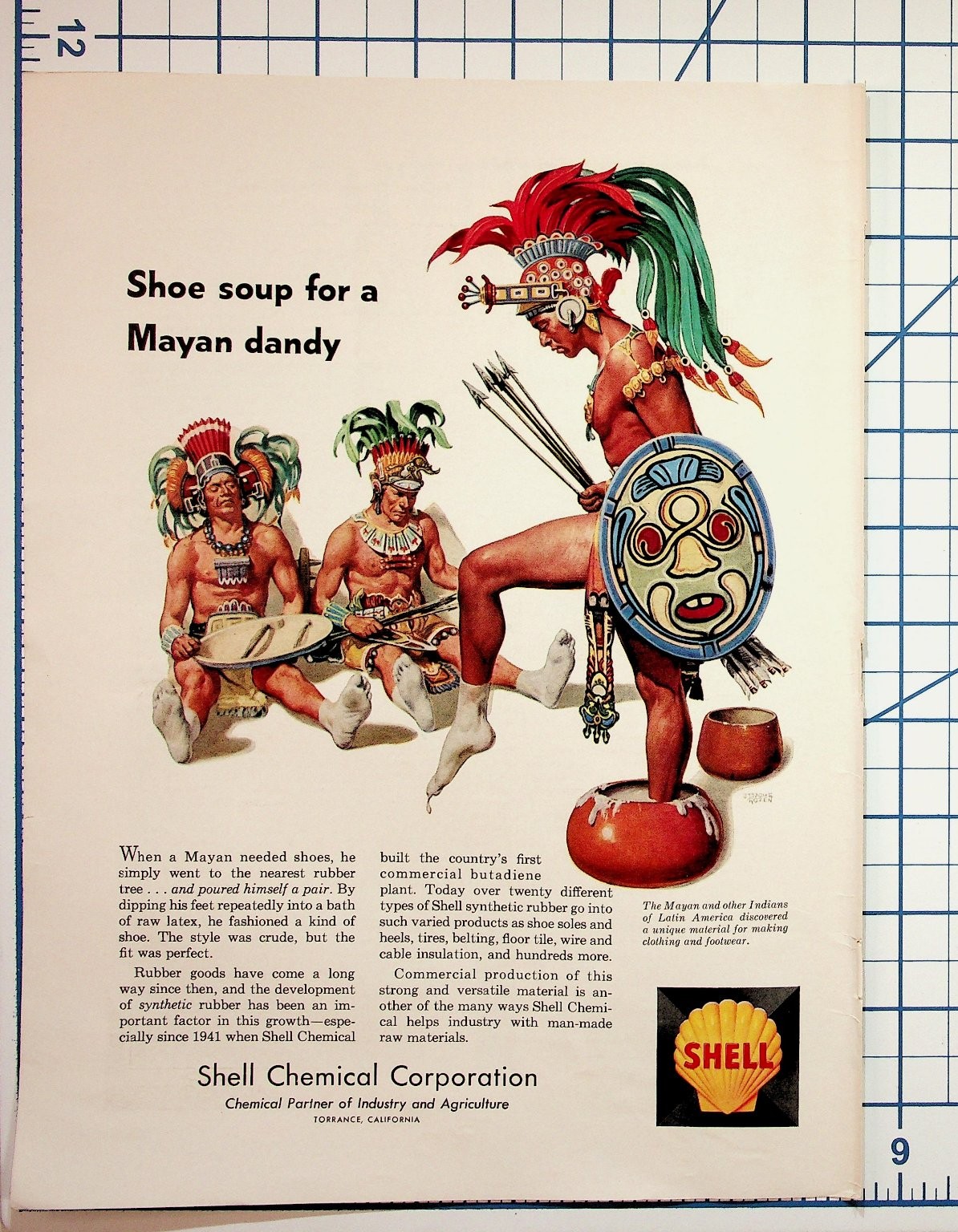 Vintage Shell Chemical Ad Mayan Rubber Shoes Torrance CA Ephemera Print Vintage Shell Chemical Ad Mayan Rubber Shoes Torrance CA Ephemera Print