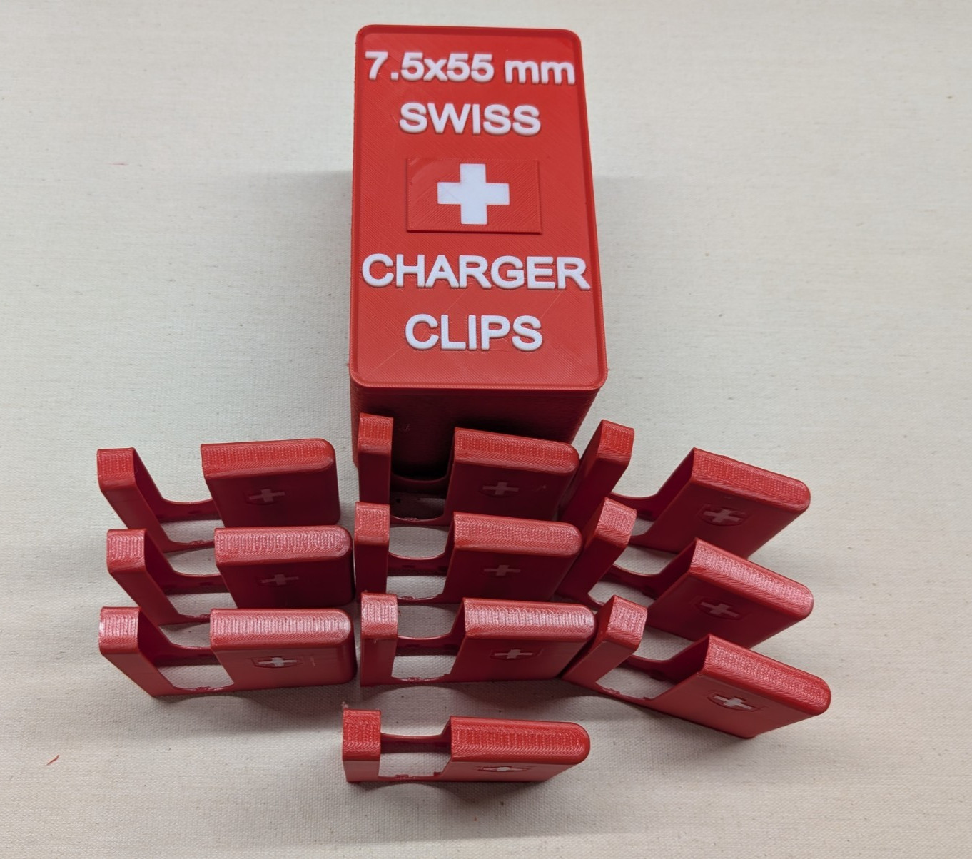 Swiss K11/K31 Charger Clip Large Storage Box & 10 Charger Clips for 7.5x55 Swiss Swiss K11/K31 Charger Clip Large Storage Box & 10 Charger Clips for 7.5x55 Swiss