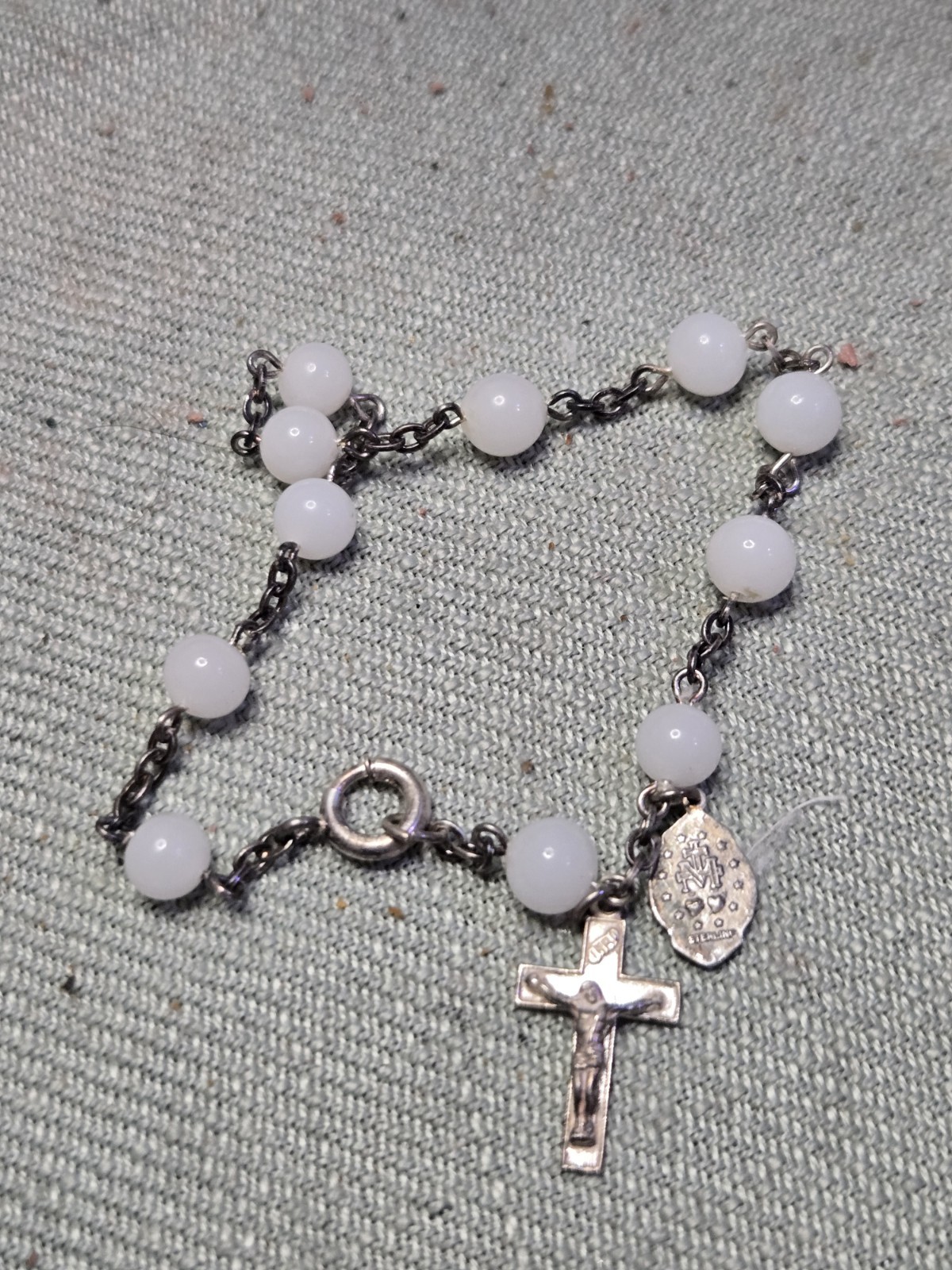 Vintage  Sterling Silver Pocket Rosary Bracelet Cross Beaded bracelet 