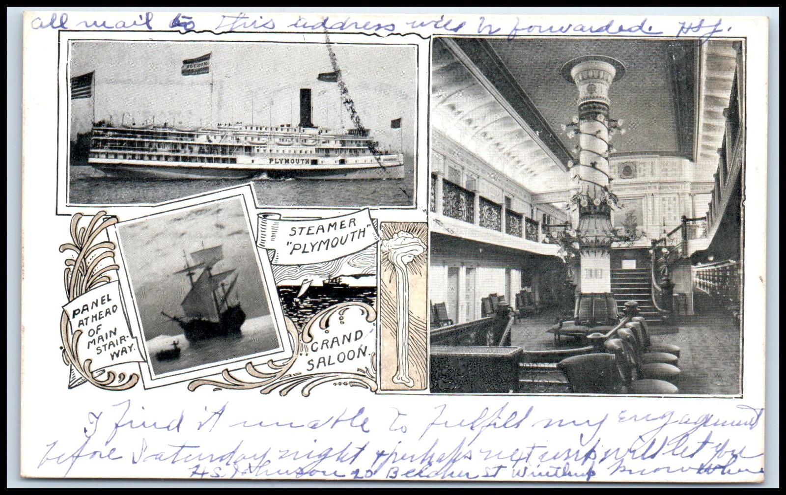 Postcard Steamer Plymouth Grand Saloon, Panel At Head Of Main Stairway   Z52