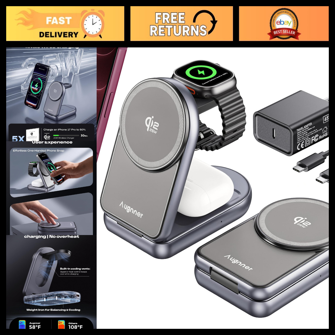 Qi2.2 25W Travel Charger 3 in 1 Foldable Magnetic Wireless Charging Station
