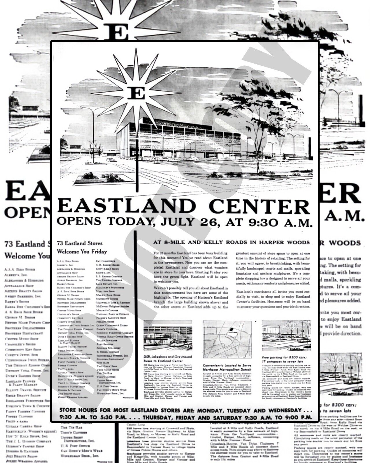 July 1957 Eastland Shopping Center In Harper Woods Newspaper Ad 8x10 Photo