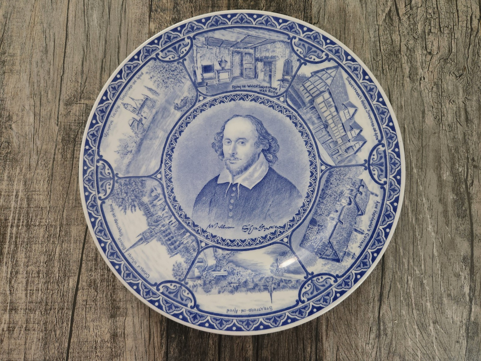 Vintage Blue & White William Shakespeare Spode 26cm Decorative Plate US Seller Vintage Blue & White William Shakespeare Spode 26cm Decorative Plate US Seller