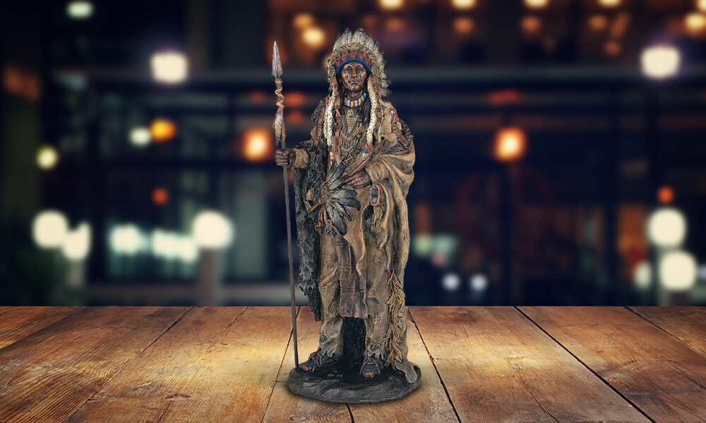 14"H Native American Warrior with Spear Native Figurine Home Decor Unique Gift
