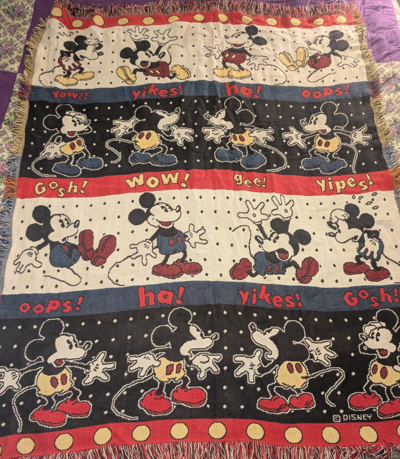 Vintage Mickey& Co Throw Blanket "Yikes" & "Oops" Comics