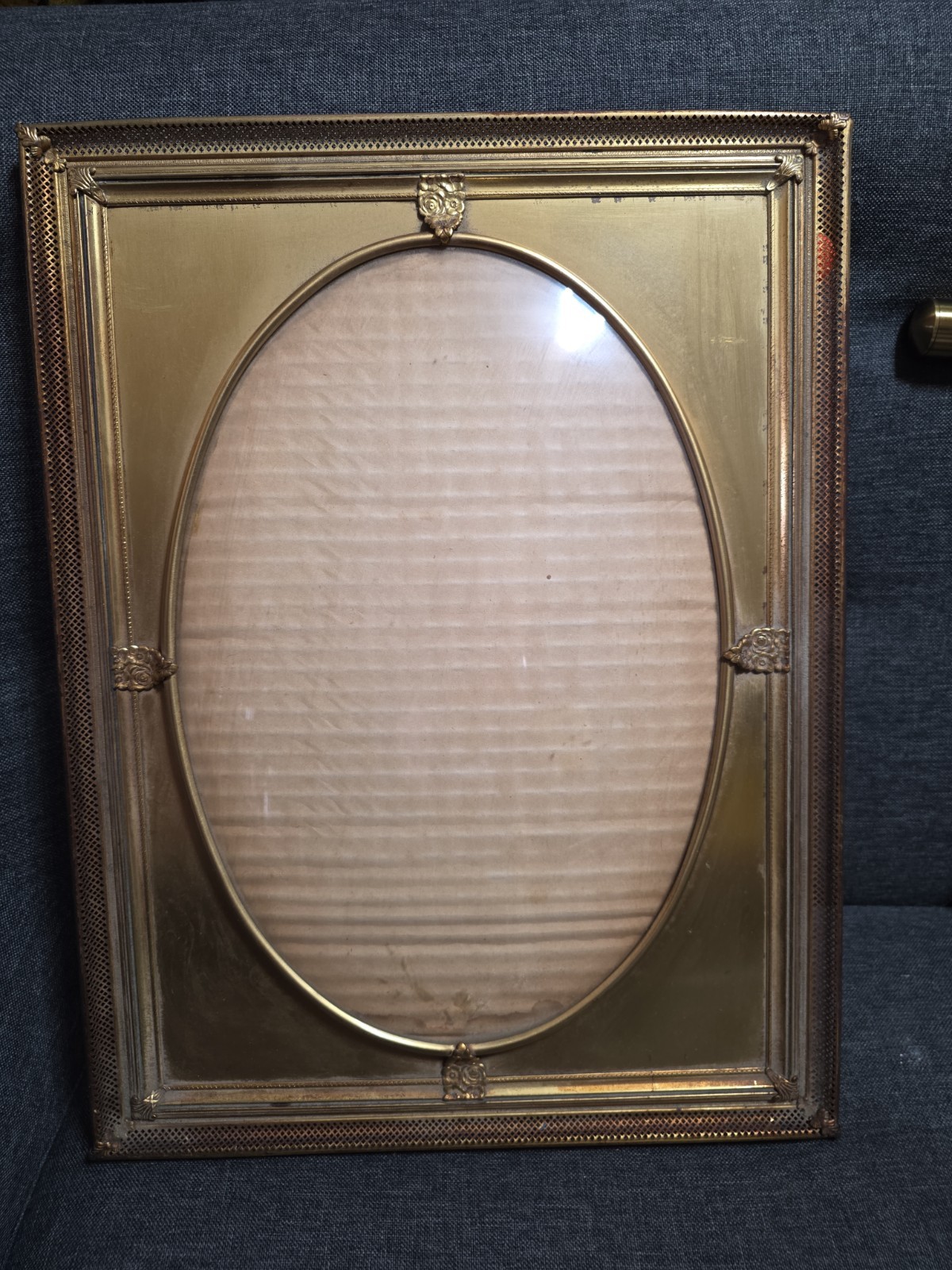 Antique Ornate Brass Covex Glass Picture Frame Gild Finish 16"x12"