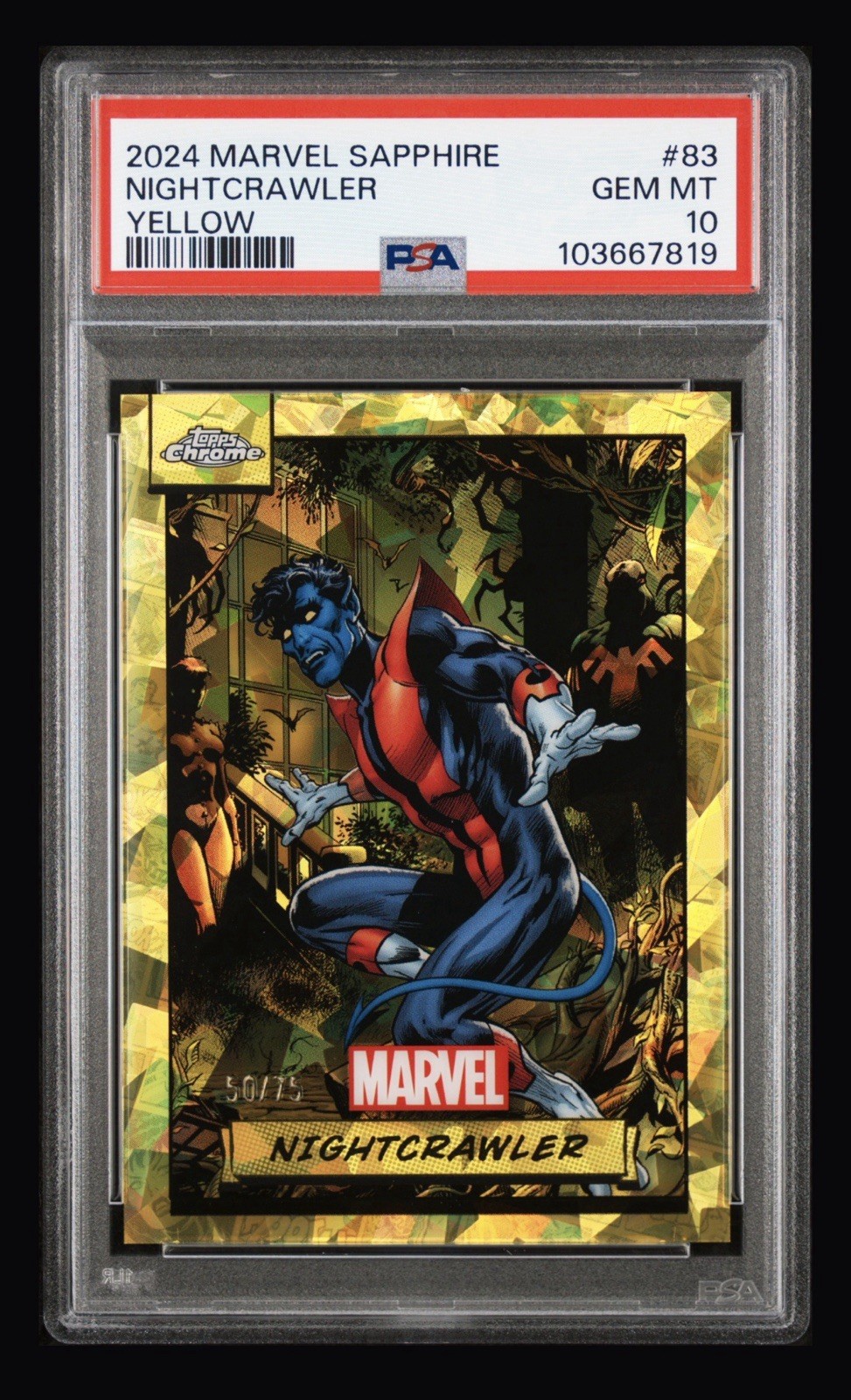 2024 Topps Chrome Marvel Yellow Sapphire Edition Nightcrawler /75 PSA 10 #83 2024 Topps Chrome Marvel Yellow Sapphire Edition Nightcrawler /75 PSA 10 #83