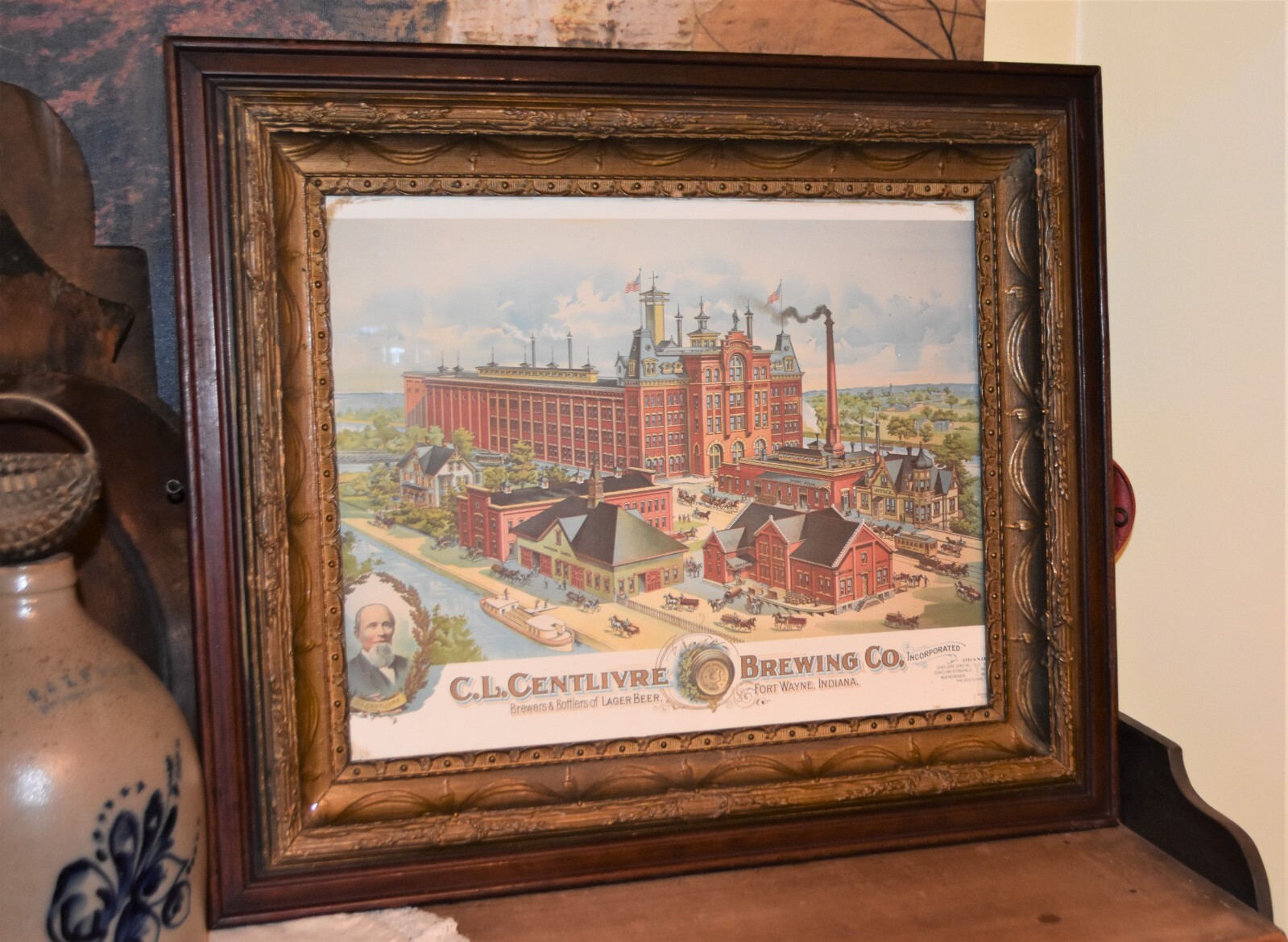 C.L. Centlivre Brewing Company Litho Reproduction in Atq Wavy Glass Gesso Frame C.L. Centlivre Brewing Company Litho Reproduction in Atq Wavy Glass Gesso Frame