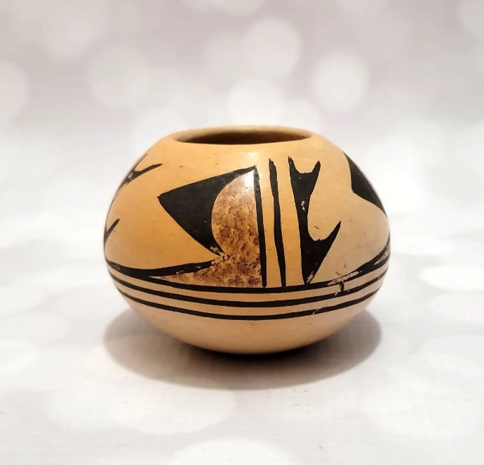 Native American Pottery Signed by Emma Naha Vintage Soutwest Decor Brown & Black