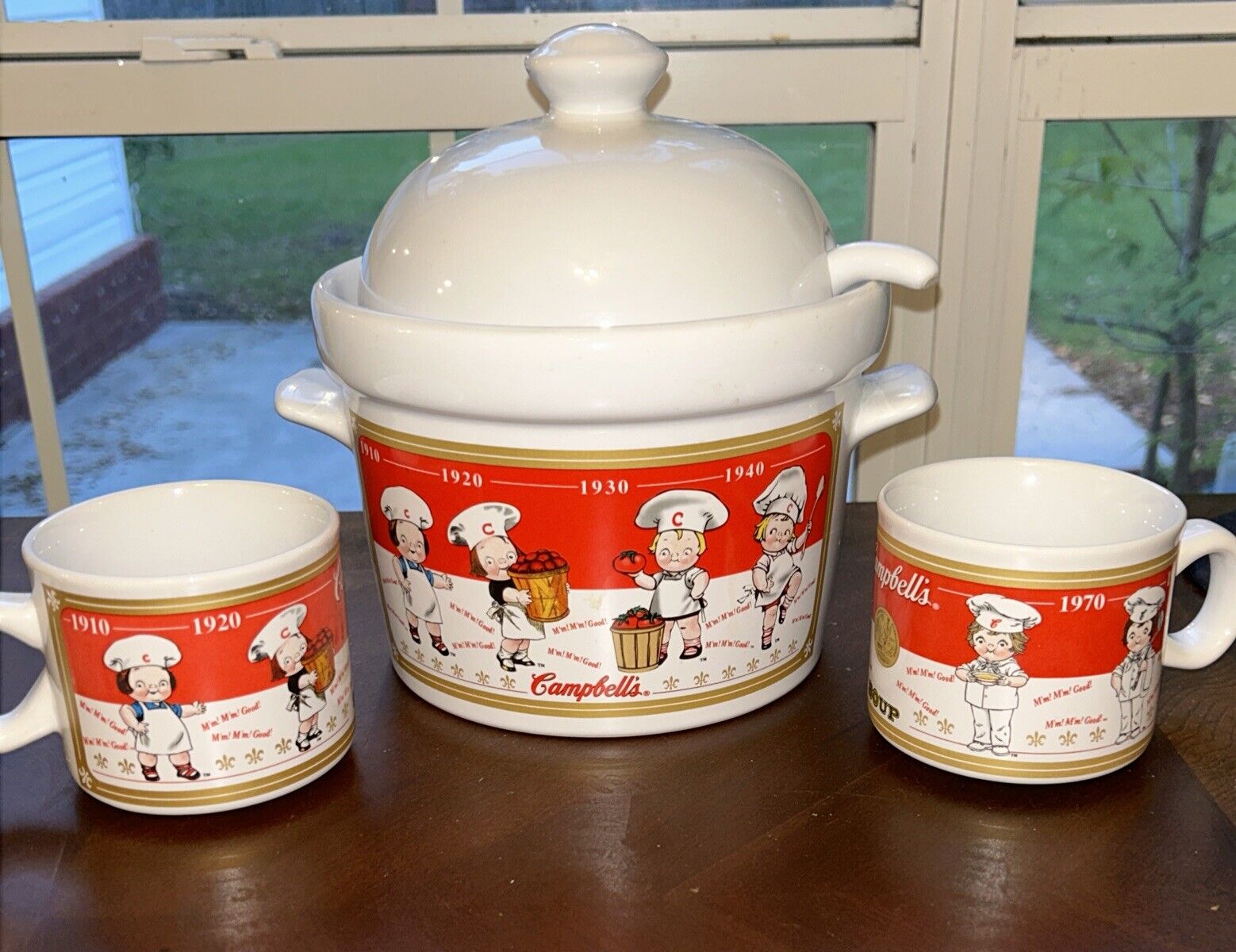 Vintage Campbell\'s Soup Set 2001 Bowl Pot w/ Lid & Ladle Tureen, 2 Mugs