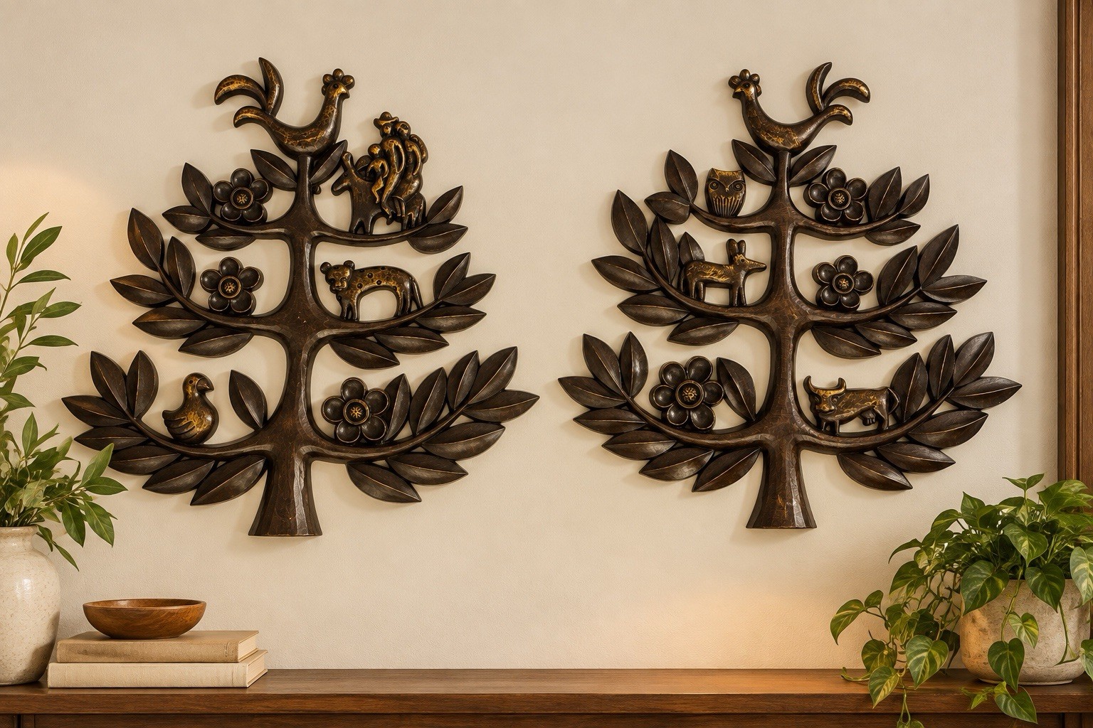 Vintage 1963 HOMCO PairTree Of Life Wall Plaques 14” Made in USA Vintage 1963 HOMCO PairTree Of Life Wall Plaques 14” Made in USA