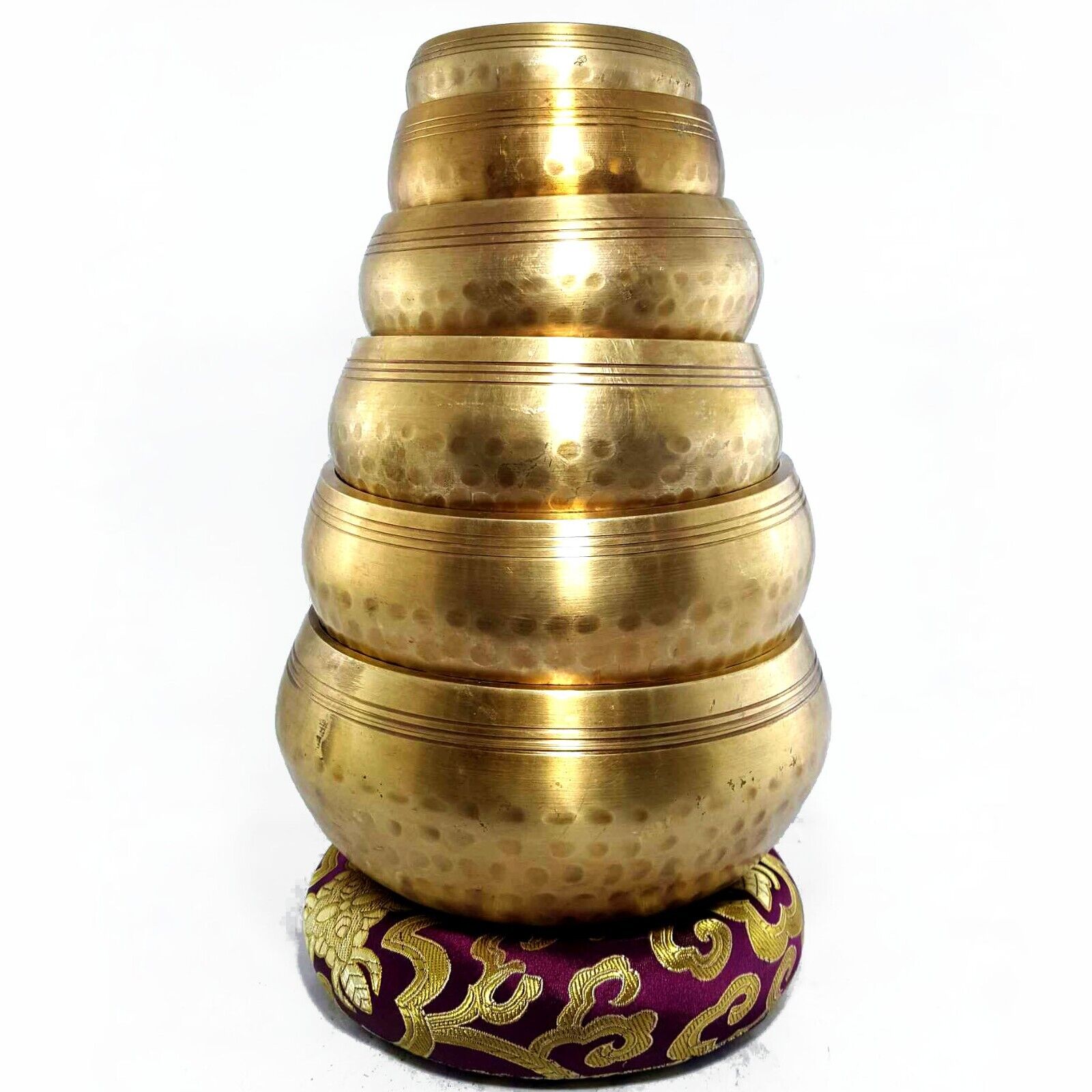 6 Pcs Set Hand Hammered Casting Singing Bowl Chakra Bronze Tibetan Healing Nepal