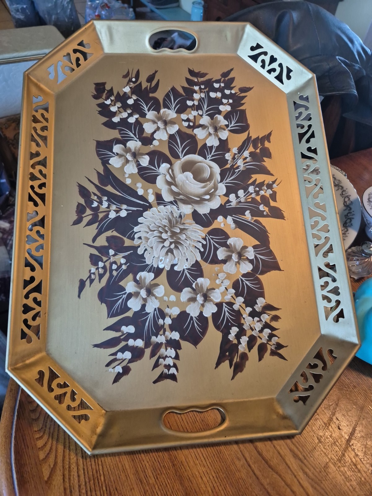 vintage hand-painted metal toleware serving tray
