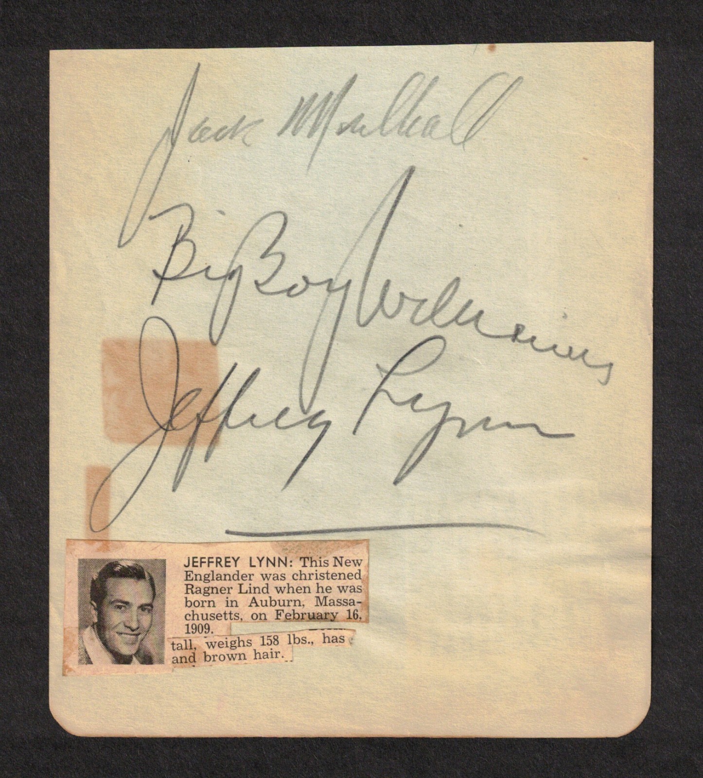 Louis B. Mayer & Guinn "Big Boy" Williams Original Signed Autograph Album Page Louis B. Mayer & Guinn "Big Boy" Williams Original Signed Autograph Album Page